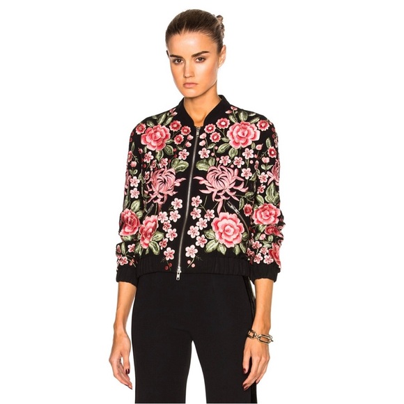 Needle & Thread Embroidered Rose Bomber Floral Crepe Jacket Size US 8 - Picture 2 of 16